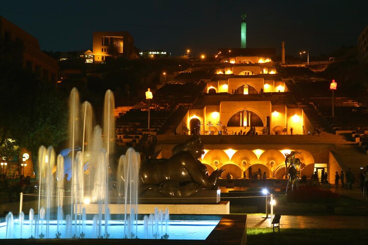 night view Yerevan cascade famous landmark central district Yerevan