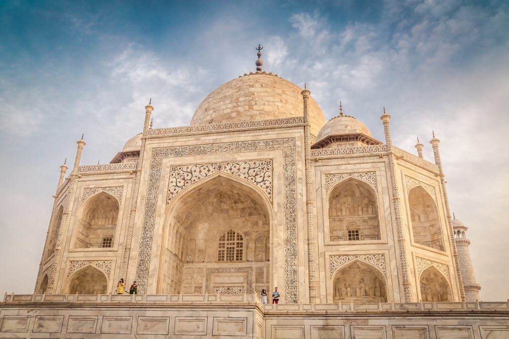 Beautiful closeup shot of Taj Mahal building in Agra India  under a cloudy sky